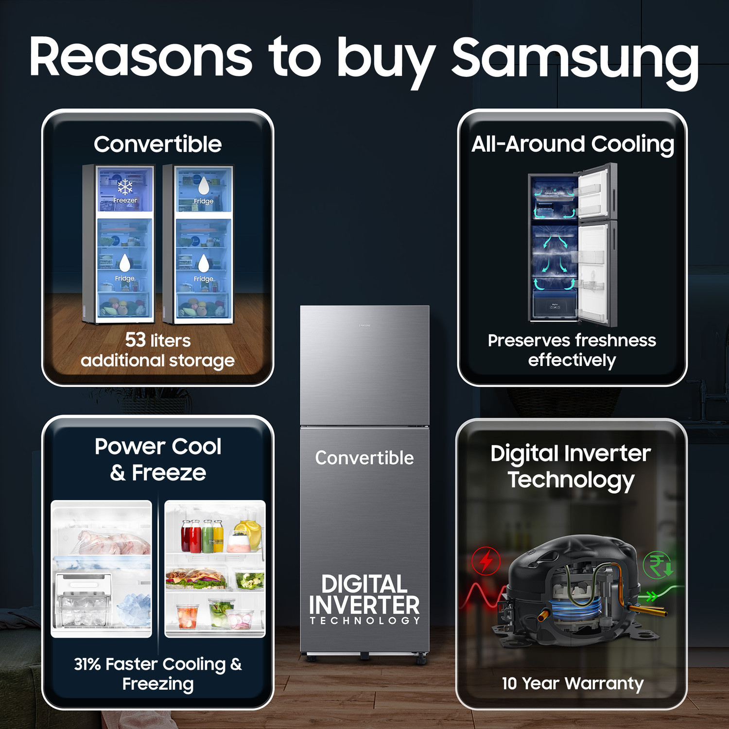 Image of Samsung 236 L Frost Free Double Door 3 Star Refrigerator with Convertible, Digital Inverter, 2026 Model