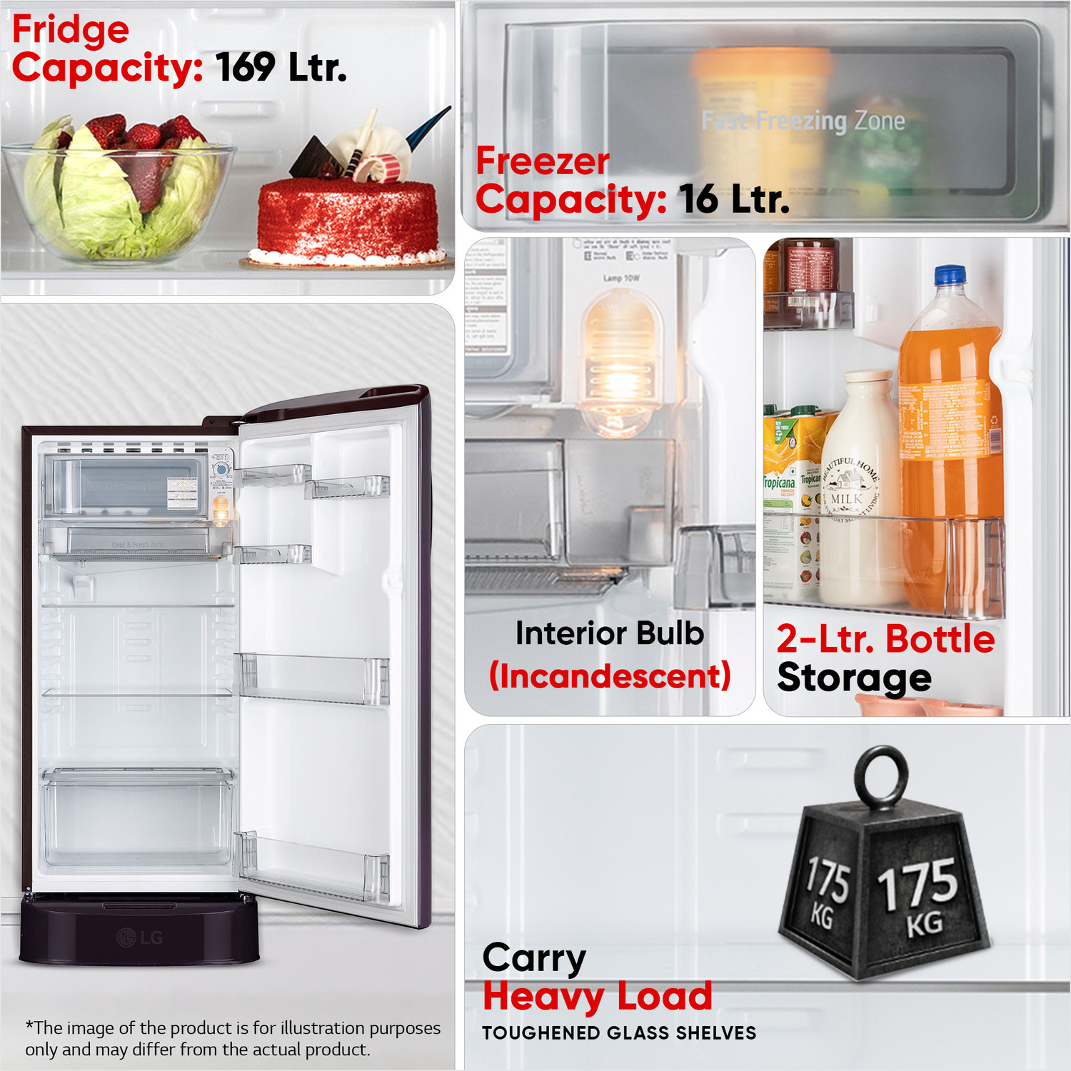 Image of LG 185 L Direct Cool Single Door 5 Star Refrigerator with Base Drawer with Smart Inverter Compressor, Runs on Home Inverter, Fit Max Chiller Tray & 2026 Model