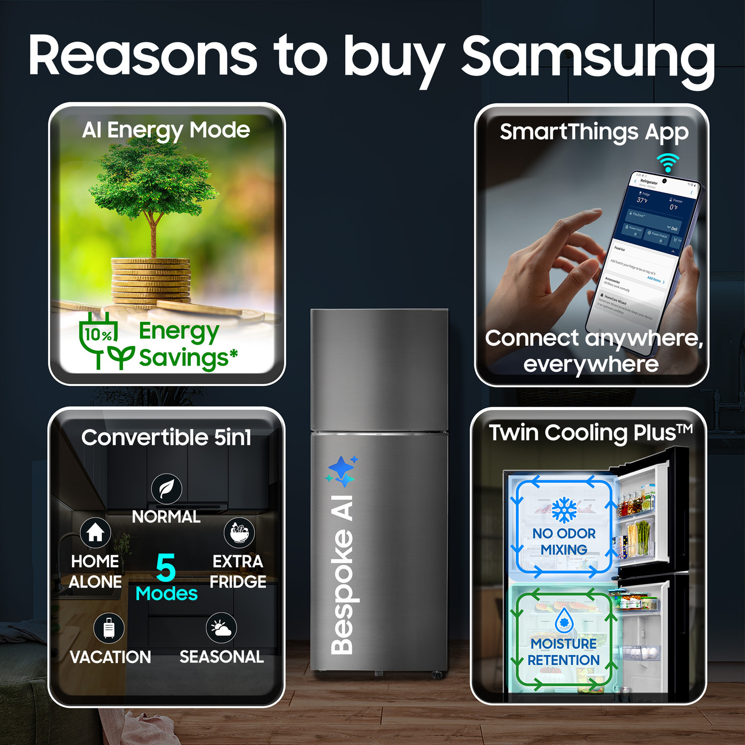 Image of Samsung 330 L Frost Free Double Door 2 Star Refrigerator with Convertible 5-in-1, Wifi Enabled, Bespoke AI, Digital Inverter, 2026 Model