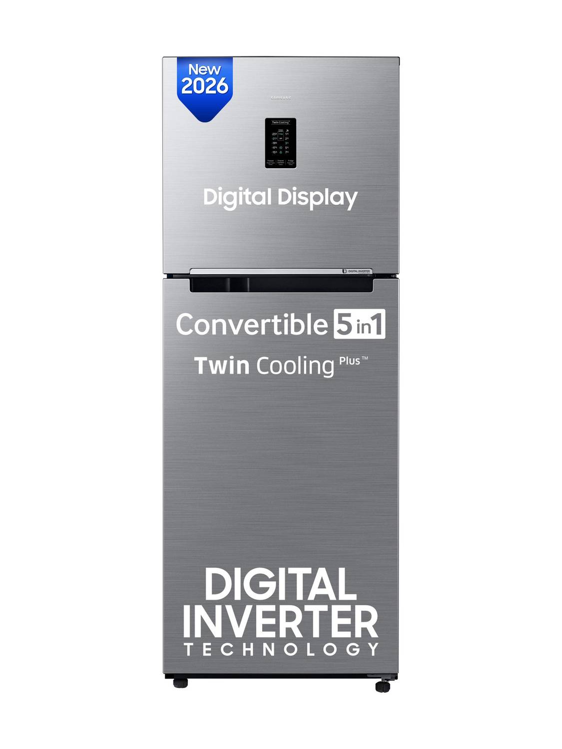 Samsung 301 L Frost Free Double Door 2 Star Refrigerator  with Convertible 5-in-1, Digital Inverter, Digital Display, 2026 Model (REFINED INOX, RT31H4522S9/HL)
