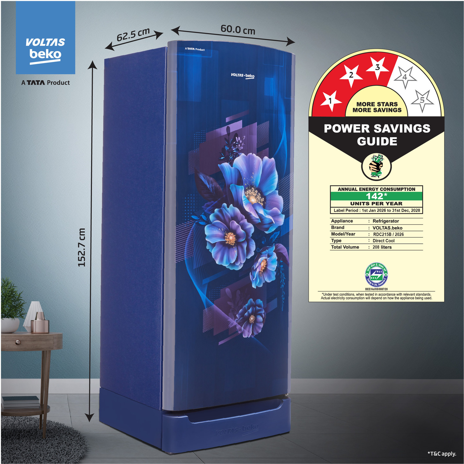 Image of Voltas Beko 208 L Direct Cool Single Door 3 Star Refrigerator with Base Drawer