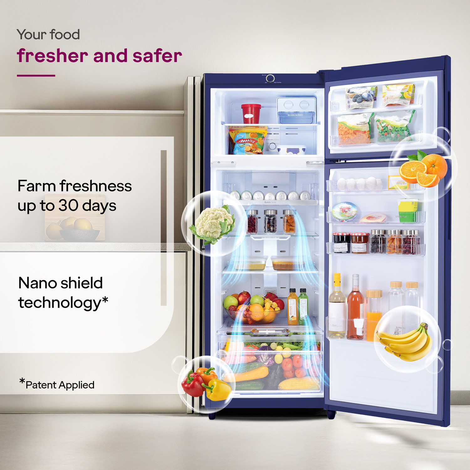 Image of Godrej 244 L Frost Free Double Door 3 Star Refrigerator with AI Powered 6-in-1 Freezer Convertible 30 Days Farm Freshness 95%+ Food Surface Disinfection