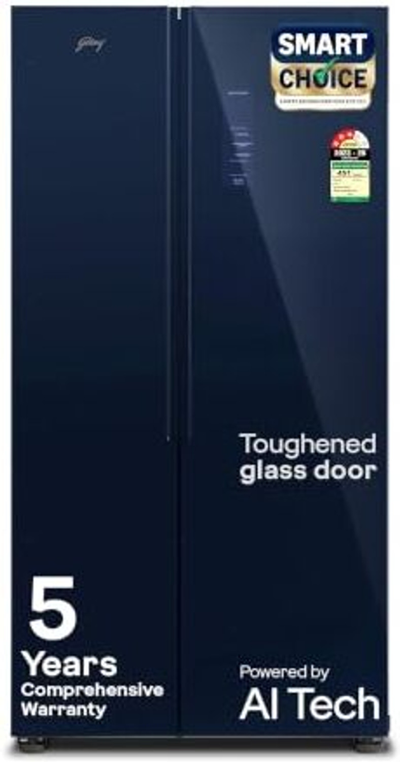 Image of Godrej 600 L Frost Free Side by Side 3 Star Refrigerator with Smart Convertible AI Powered 3 Intelligent Modes Glass Door Digital Touch Panel Inverter