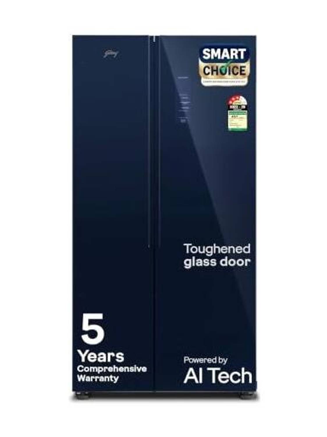 Godrej 600 L Frost Free Side by Side 3 Star Refrigerator  with Smart Convertible AI Powered 3 Intelligent Modes Glass Door Digital Touch Panel Inverter (Storm Blue, RS EONVELVET 646C RIT SM BL)