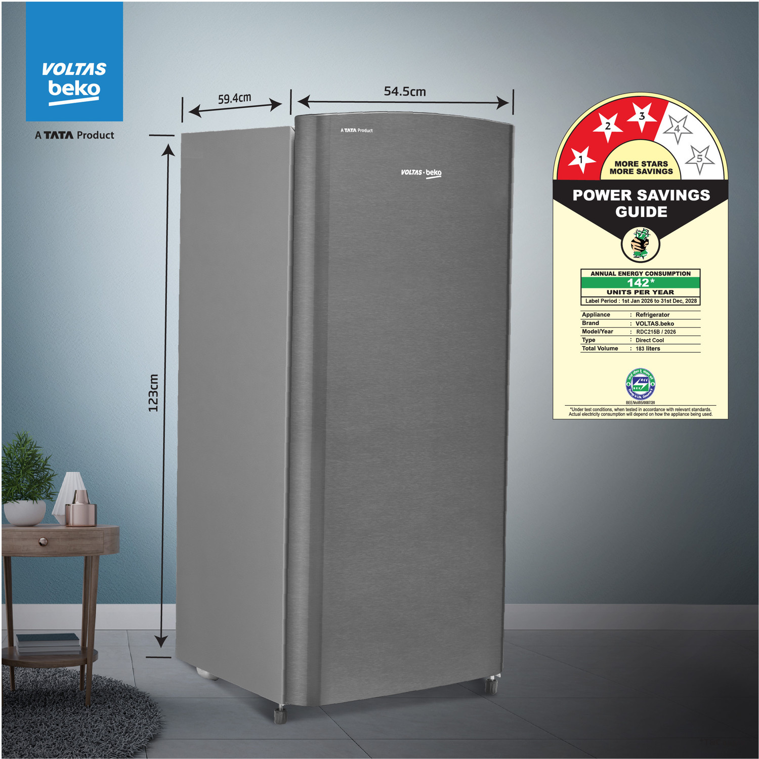 Image of Voltas Beko 183 L Direct Cool Single Door 3 Star Refrigerator