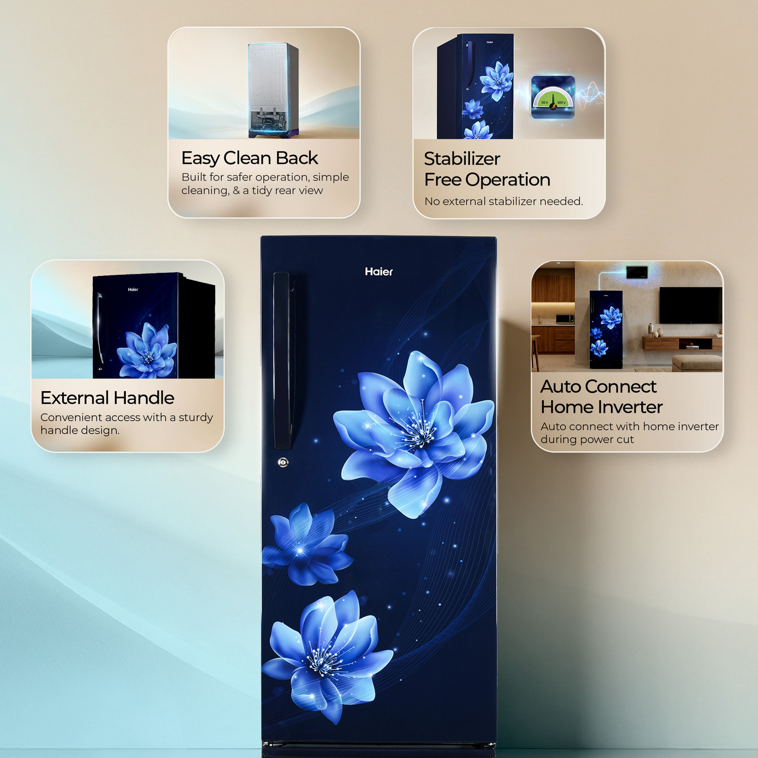 Image of Haier 190 L Direct Cool Single Door 4 Star Refrigerator with Ice Formation possible in 60 Minutes, Easy & Safe Clean back, Large Veg Box, LED Light, Lock & Key for Safety