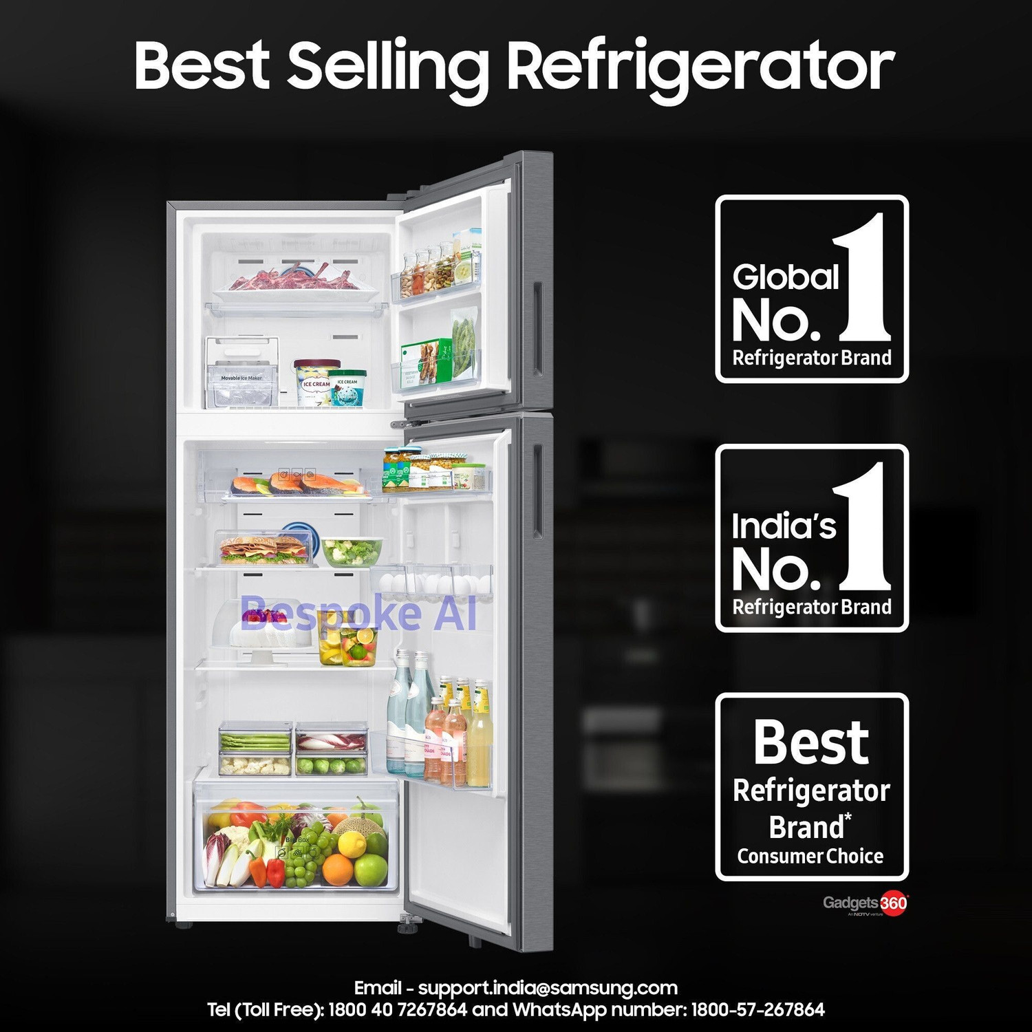 Image of Samsung 350 L Frost Free Double Door 2 Star Convertible Refrigerator with 5-in-1, Digital Inverter, WiFi Enabled Bespoke AI