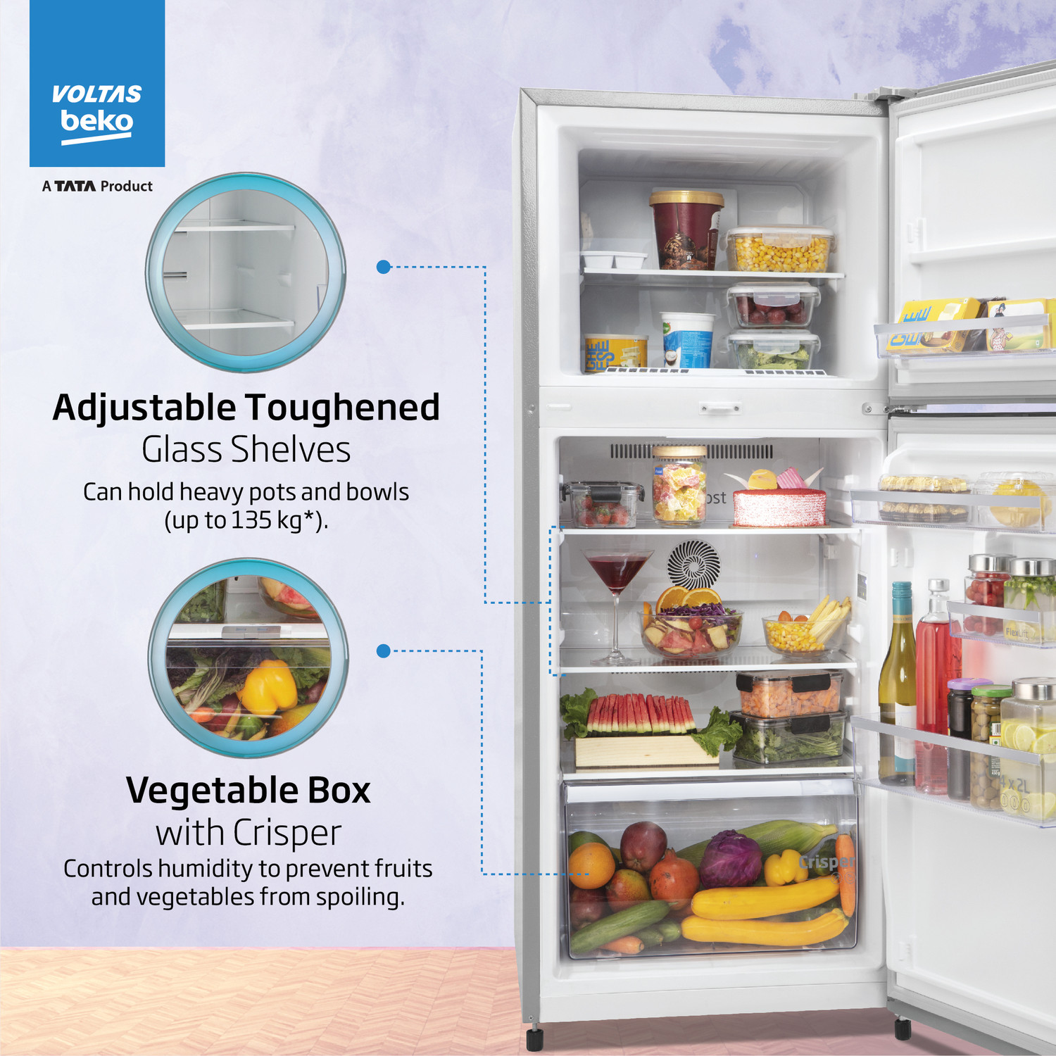 Image of Voltas Beko by A Tata Product 228 L Frost Free Double Door 2 Star Refrigerator