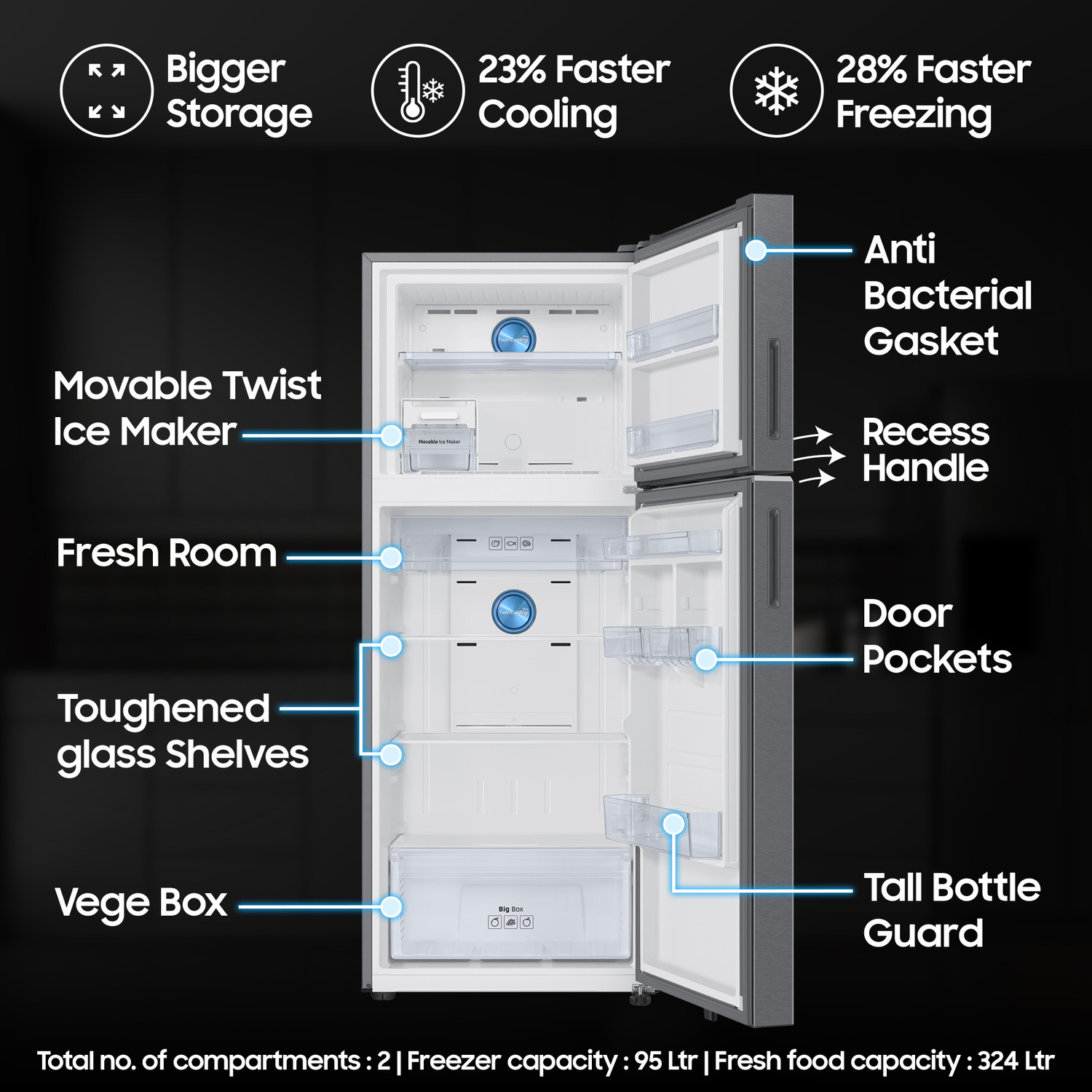 Image of Samsung 419 L Frost Free Double Door 2 Star Refrigerator