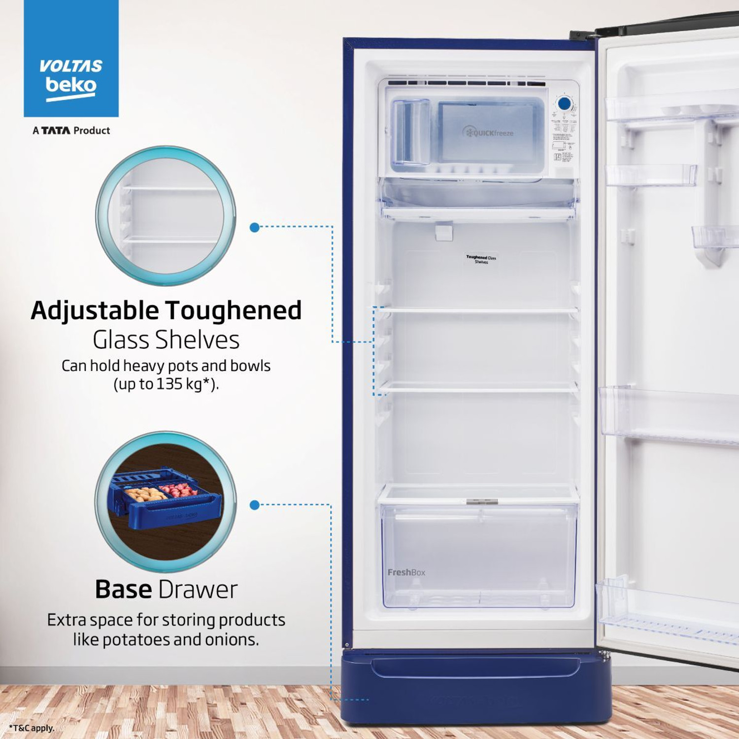 Image of Voltas Beko 183 L Direct Cool Single Door 4 Star Refrigerator with Base Drawer