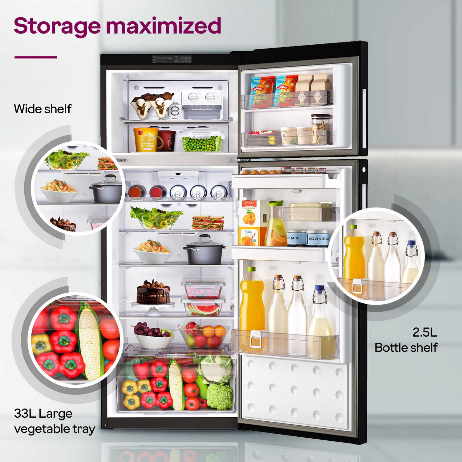 Image of Godrej 330 L Frost Free Double Door 2 Star Refrigerator with AI Powered 4-in-1 Freezer Convertible 30 Days Farm Freshness 95%+ Food Surface Disinfection