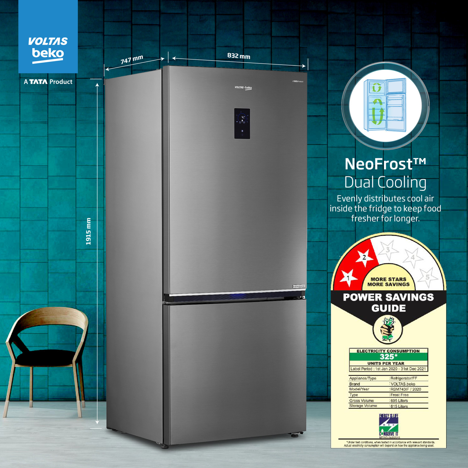 Image of Voltas Beko 695 L Frost Free Double Door Bottom Mount 2 Star Convertible Refrigerator