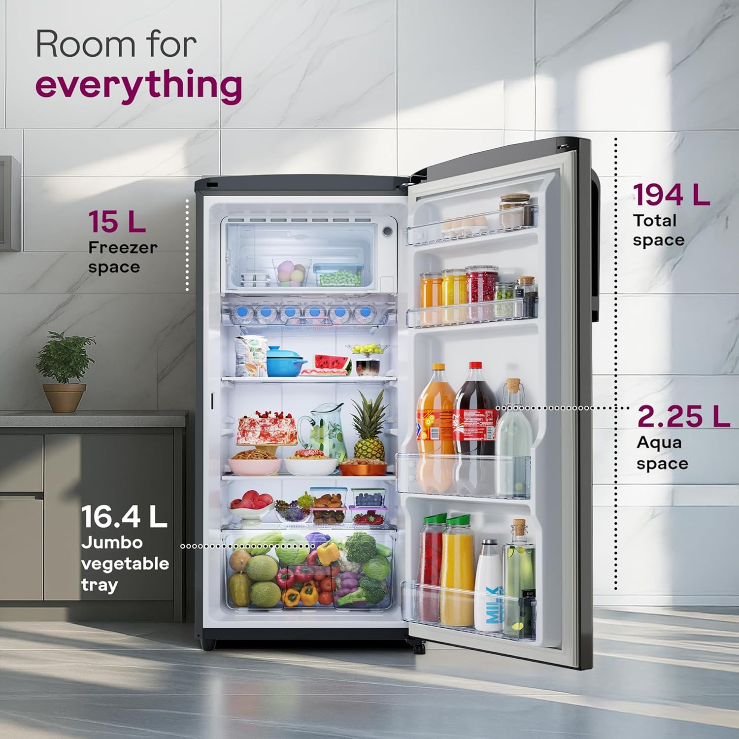 Image of Godrej 194 L Direct Cool Single Door 5 Star Refrigerator with 24 Days Farm Freshness 16L Jumbo Vegetable Tray Advanced Inverter Technology