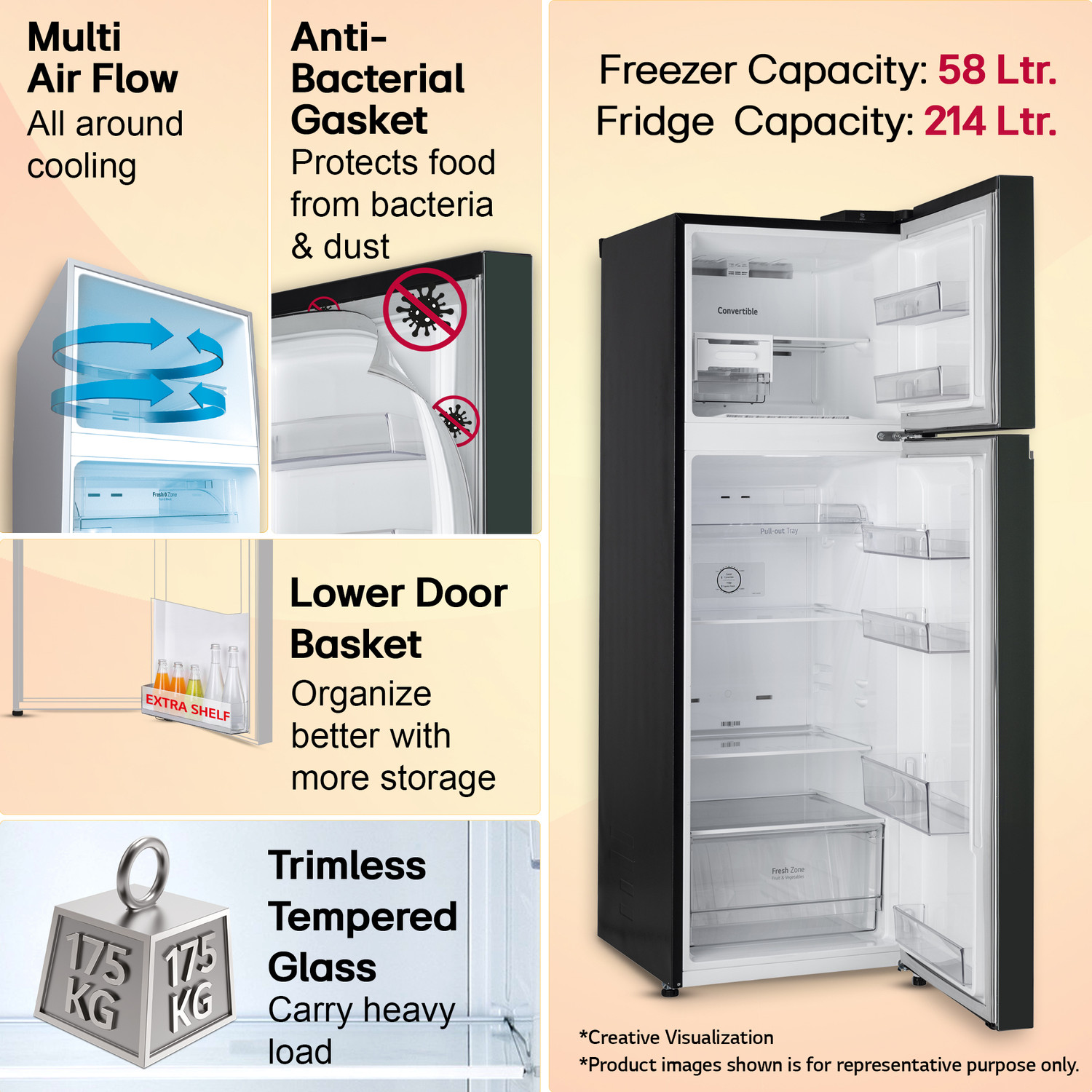 Image of LG 272 L Frost Free Double Door 2 Star Convertible Refrigerator with Smart Inverter Compressor and Multi Air Flow