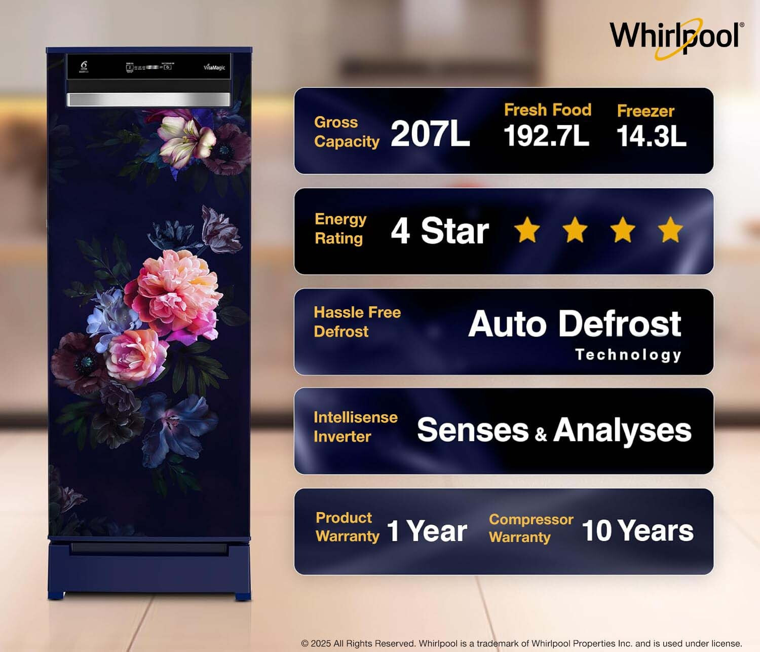 Image of Whirlpool 207 L Direct Cool Single Door 4 Star Refrigerator