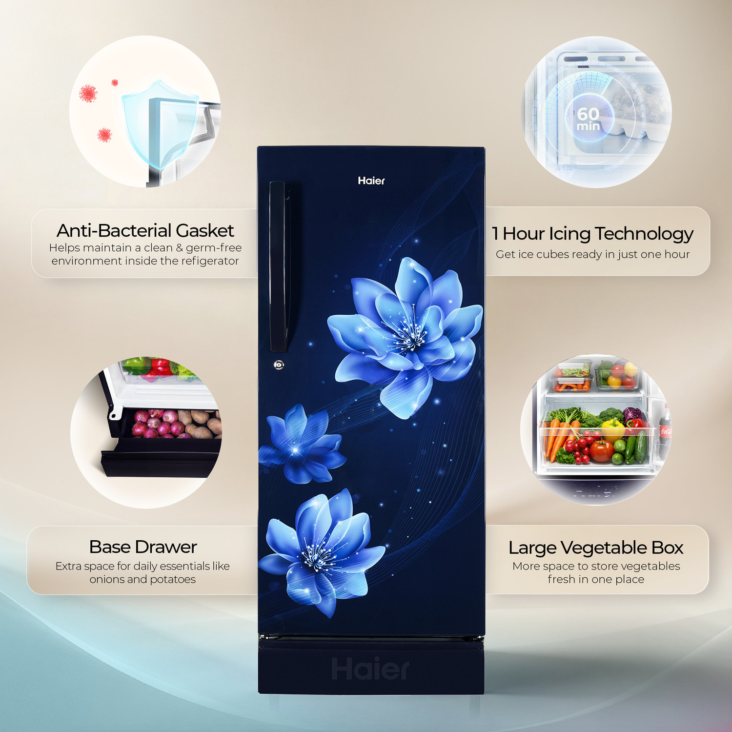 Image of Haier 190 L Direct Cool Single Door 5 Star Refrigerator with Base Drawer with Ice Formation possible in 60 Minutes, Easy & Safe Clean back, Large Veg Box