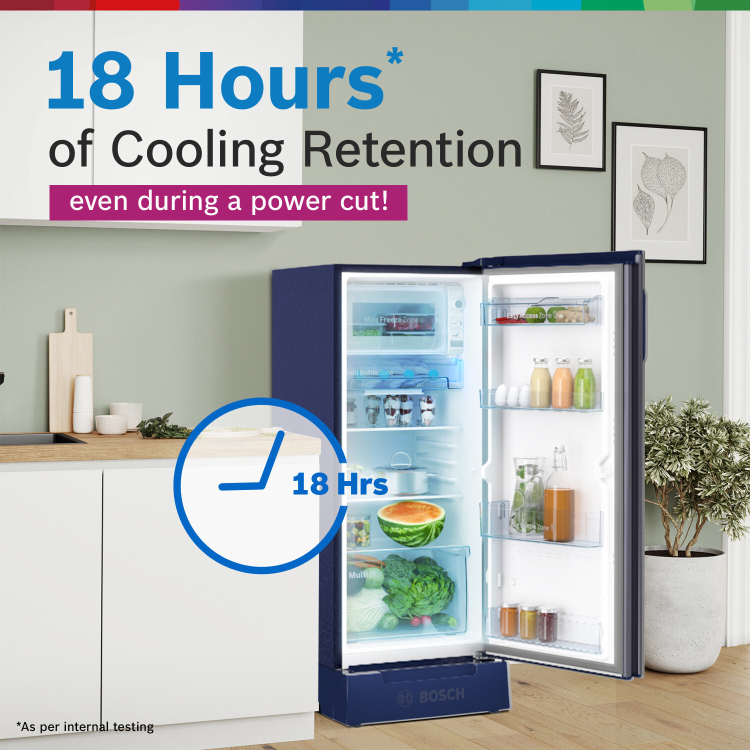 Image of BOSCH 187 L Direct Cool Single Door 4 Star Refrigerator with Base Drawer with Industrys largest vegetable box| Industrys largest Beverage space� 18 Hour Cooling Retention during powercut, 2.5x Faster Cooling, Smart inverter compressor