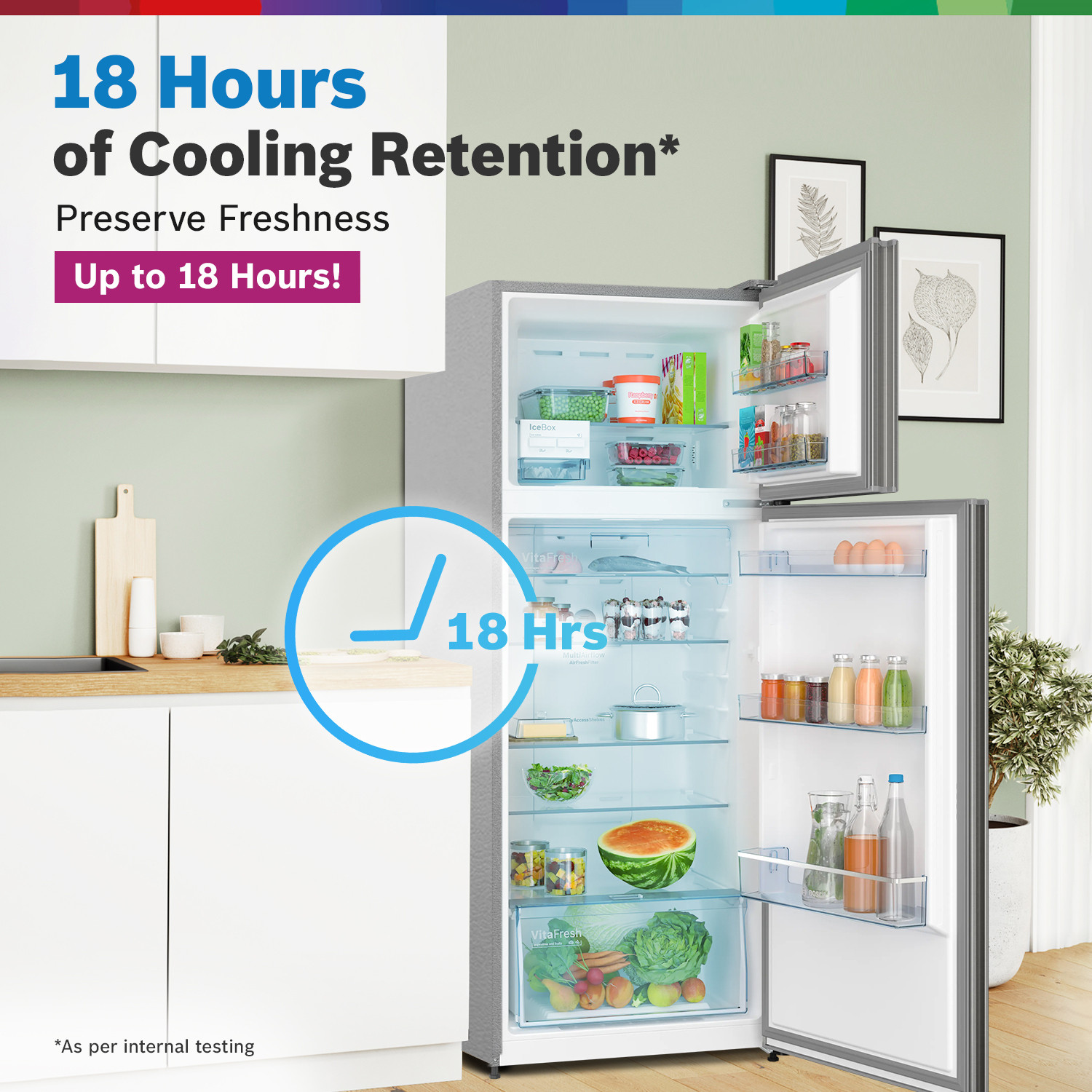 Image of BOSCH 334 L Frost Free Double Door 2 Star Convertible Refrigerator with Large LED Display, Inverter , VitaFresh Technology for 10 Day Freshness, Integrated Handle