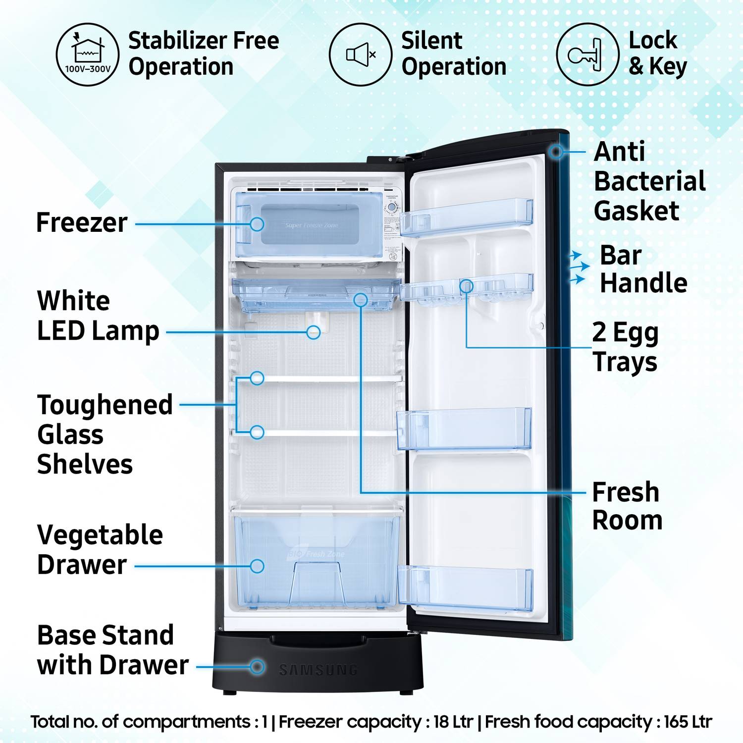 Samsung 183L Direct Cool 4 Star Refrigerator - Image 5