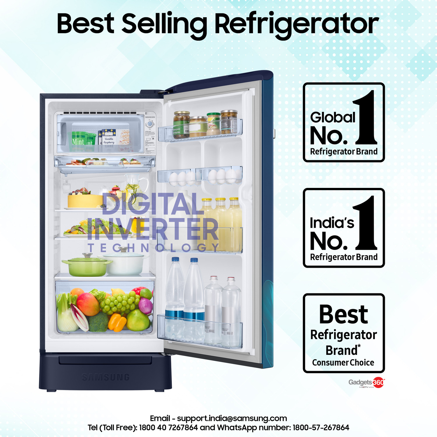 Image of Samsung 189 L Direct Cool Single Door 5 Star Refrigerator with Base Drawer with Digital Inverter