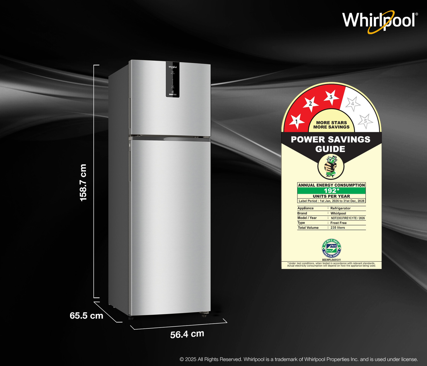 Image of Whirlpool 235 L Frost Free Double Door 3 Star Refrigerator