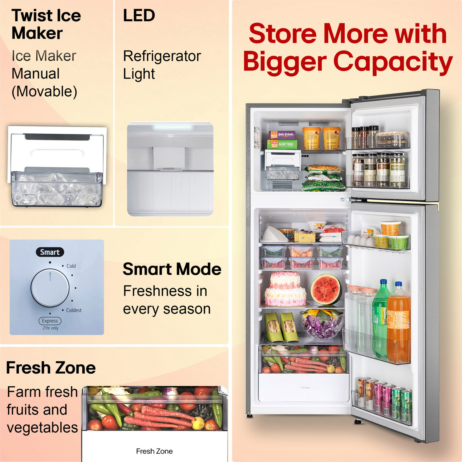 Image of LG 251 L Frost Free Double Door 1 Star Refrigerator with Smart Mode, Multi Air Flow Cooling, Works Without Stabilizer, Inverter Compressor, Fresh Zone & 2026 Model