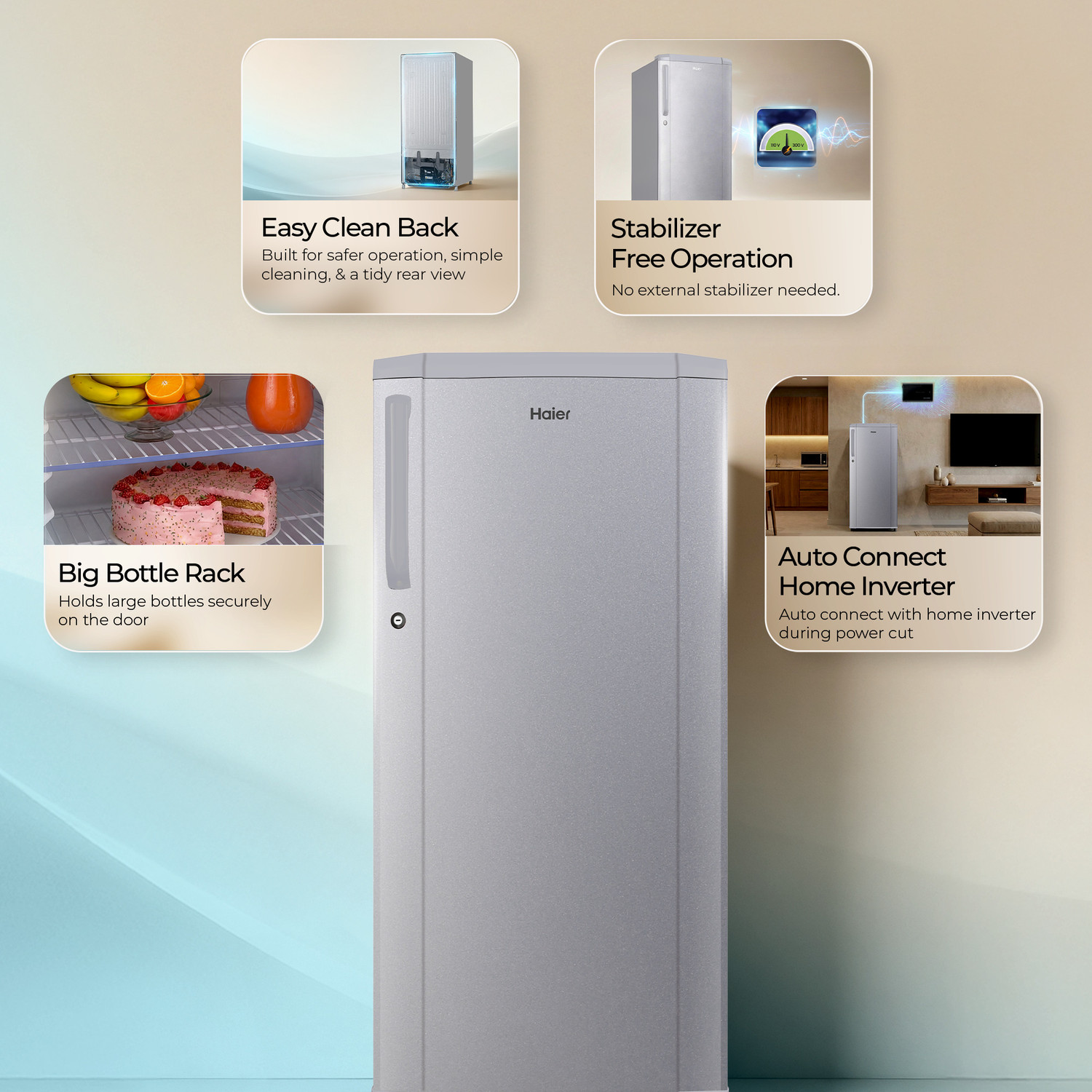 Image of Haier 165 L Direct Cool Single Door 1 Star Refrigerator with Diamond Edge Freezing Technology, Easy Clean Back, Large Vegetable Box ( 2026 Model)