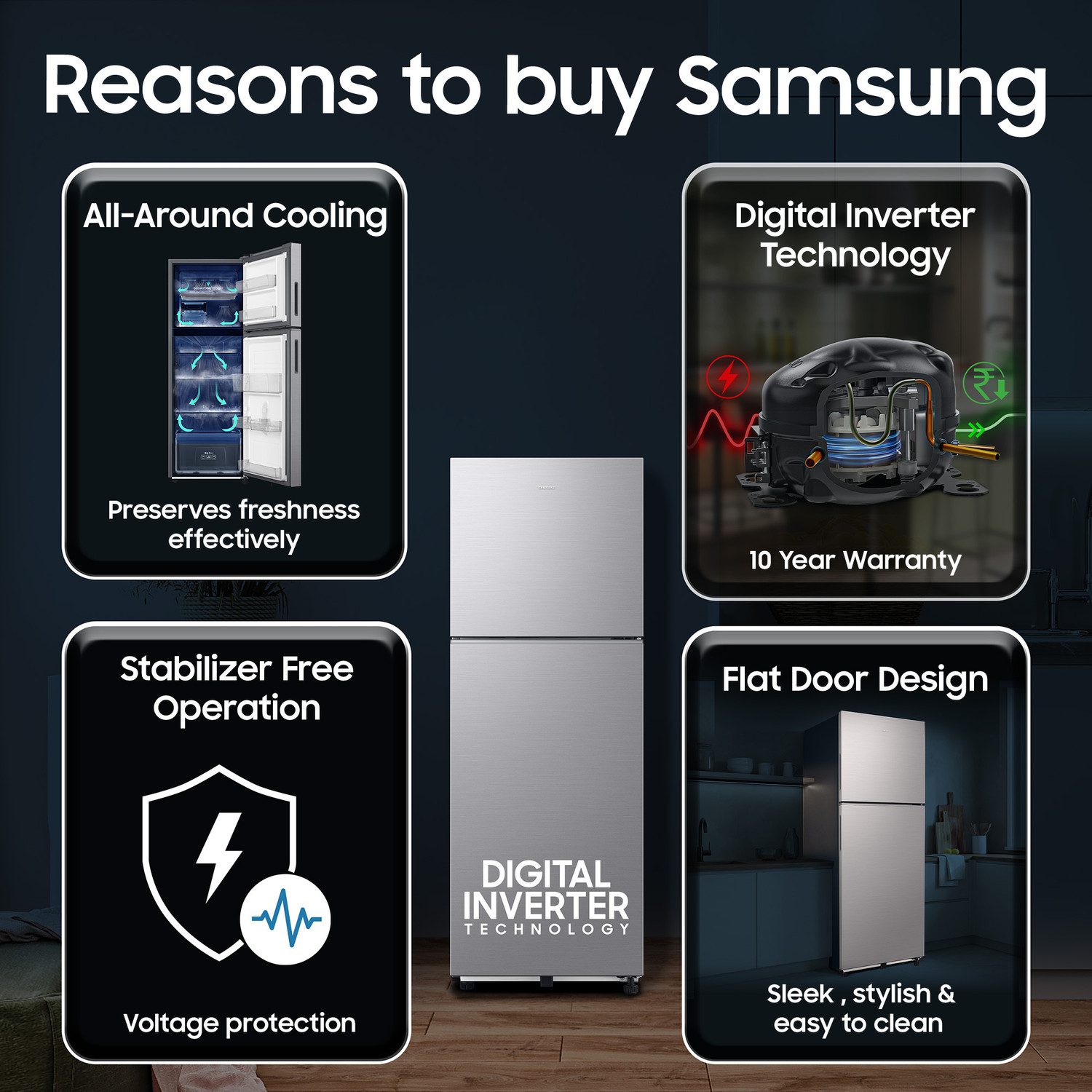 Image of Samsung 236 L Frost Free Double Door 3 Star Refrigerator with Digital Inverter, 2026 Model
