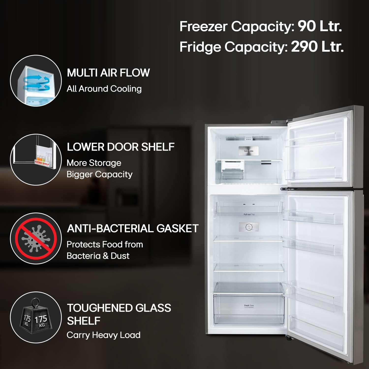 Image of LG 380 L Frost Free Double Door 3 Star Convertible Refrigerator with Smart Inverter Compressor, Express Freeze, Multi Air Flow and Smart Connect