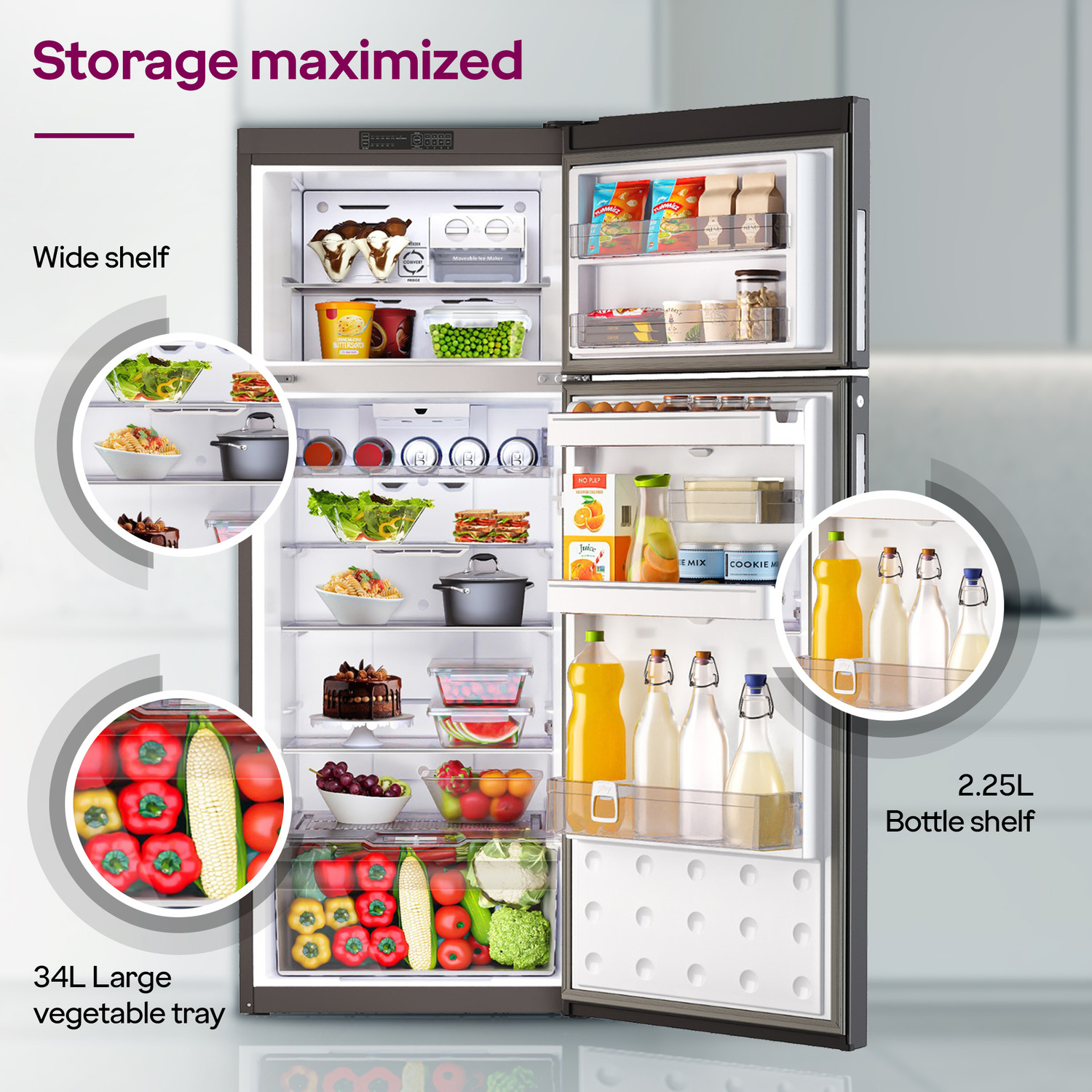 Image of Godrej 308 L Frost Free Double Door 2 Star Refrigerator with AI Powered 4-in-1 Freezer Convertible 30 Days Farm Freshness 95%+ Food Surface Disinfection