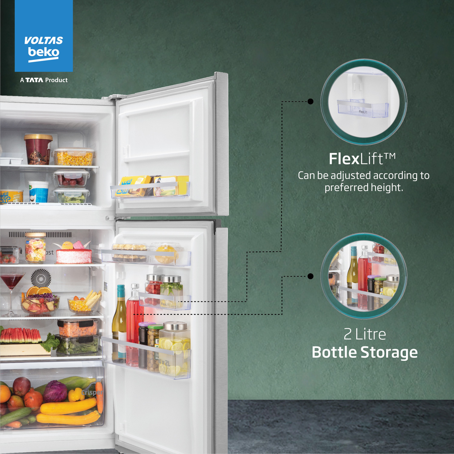 Image of Voltas Beko by A Tata Product 228 L Frost Free Double Door 3 Star Refrigerator