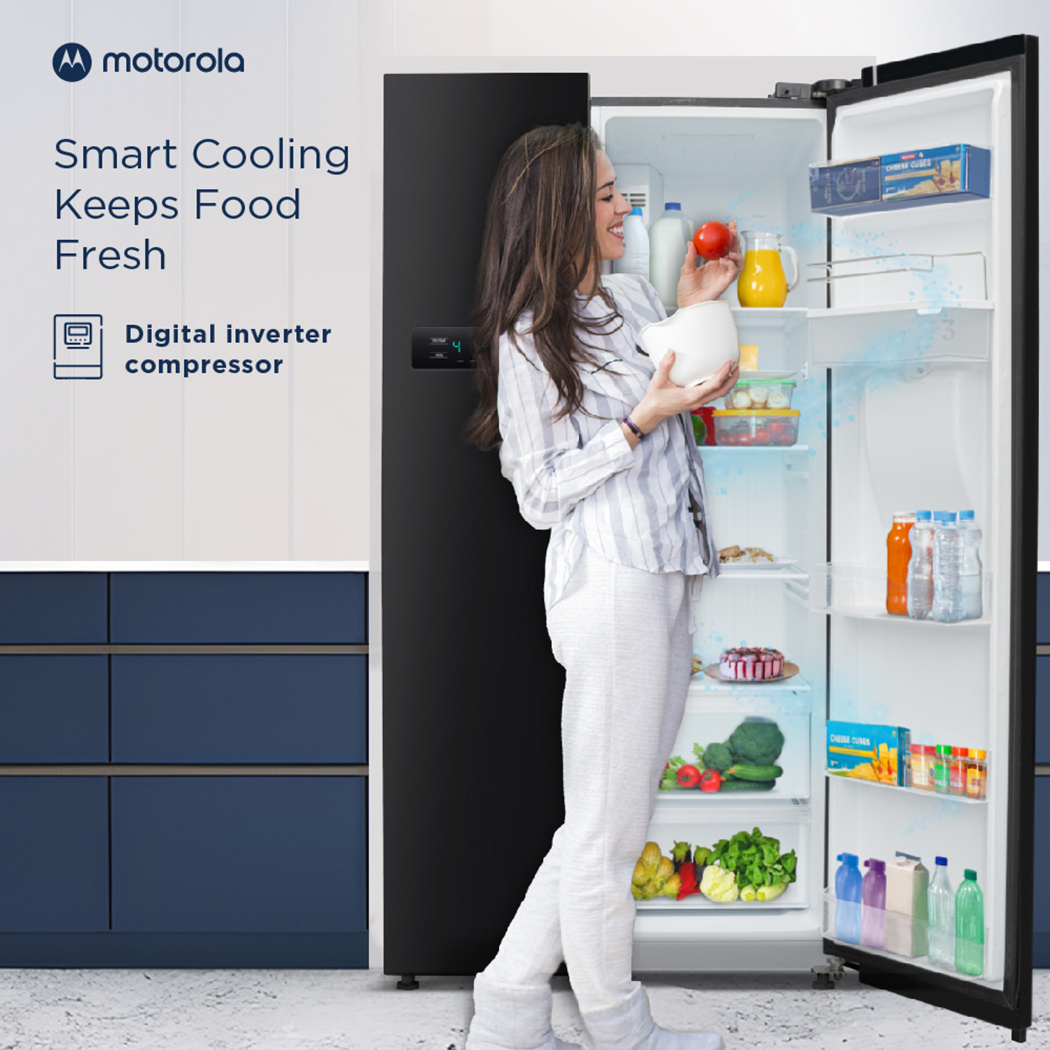 Image of MOTOROLA 584 L Frost Free Side by Side Refrigerator with Water Dispenser, Intelligent LED Touch Control Panel and Smart Adaptive Cooling