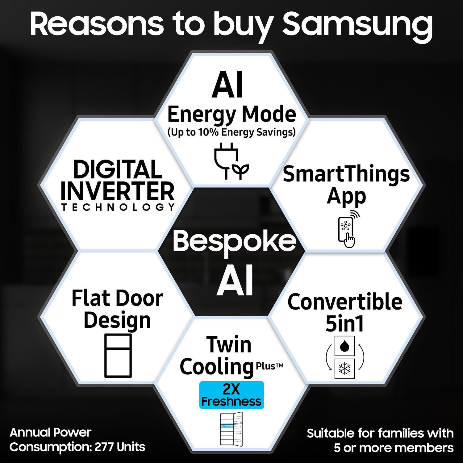 Image of Samsung 330 L Frost Free Double Door 2 Star Convertible Refrigerator with 5-in-1, Digital Inverter, WiFi Enabled Bespoke AI