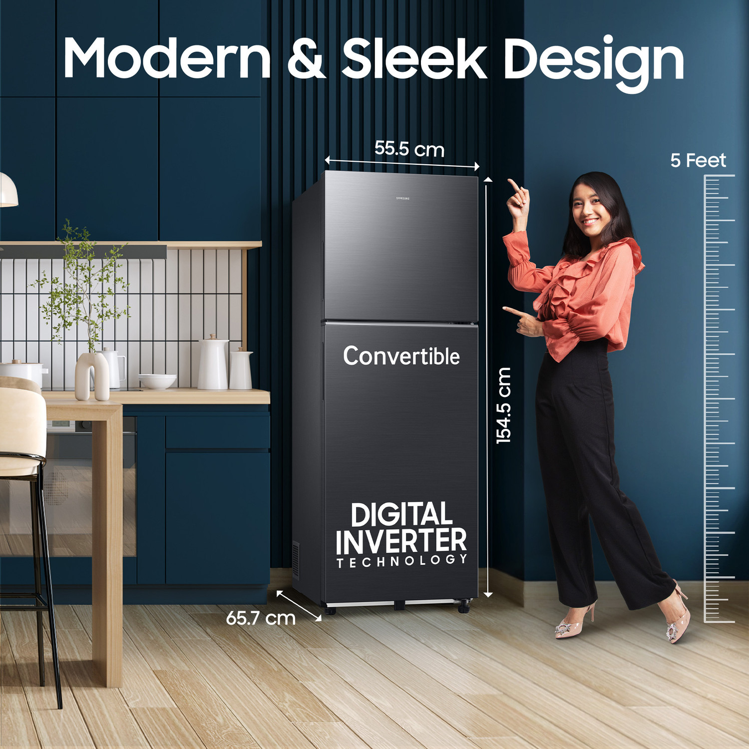 Image of Samsung 236 L Frost Free Double Door 3 Star Refrigerator with Convertible, Digital Inverter, 2026 Model