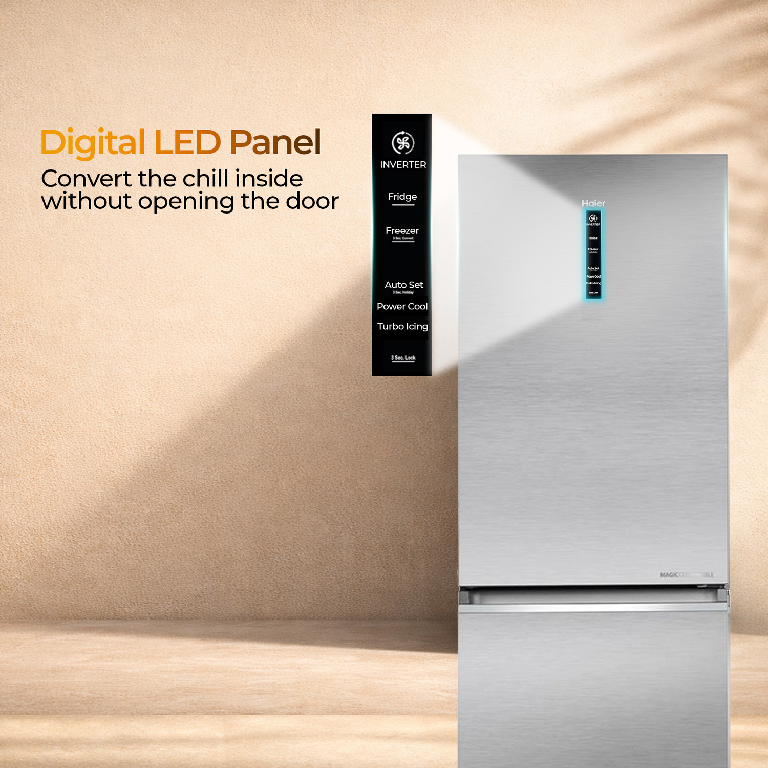 Image of Haier 355 L Frost Free Double Door 2 Star Refrigerator with Freezer at Bottom, Triple Inverter & Dual Fan Motor Technology, External Digital Display Panel