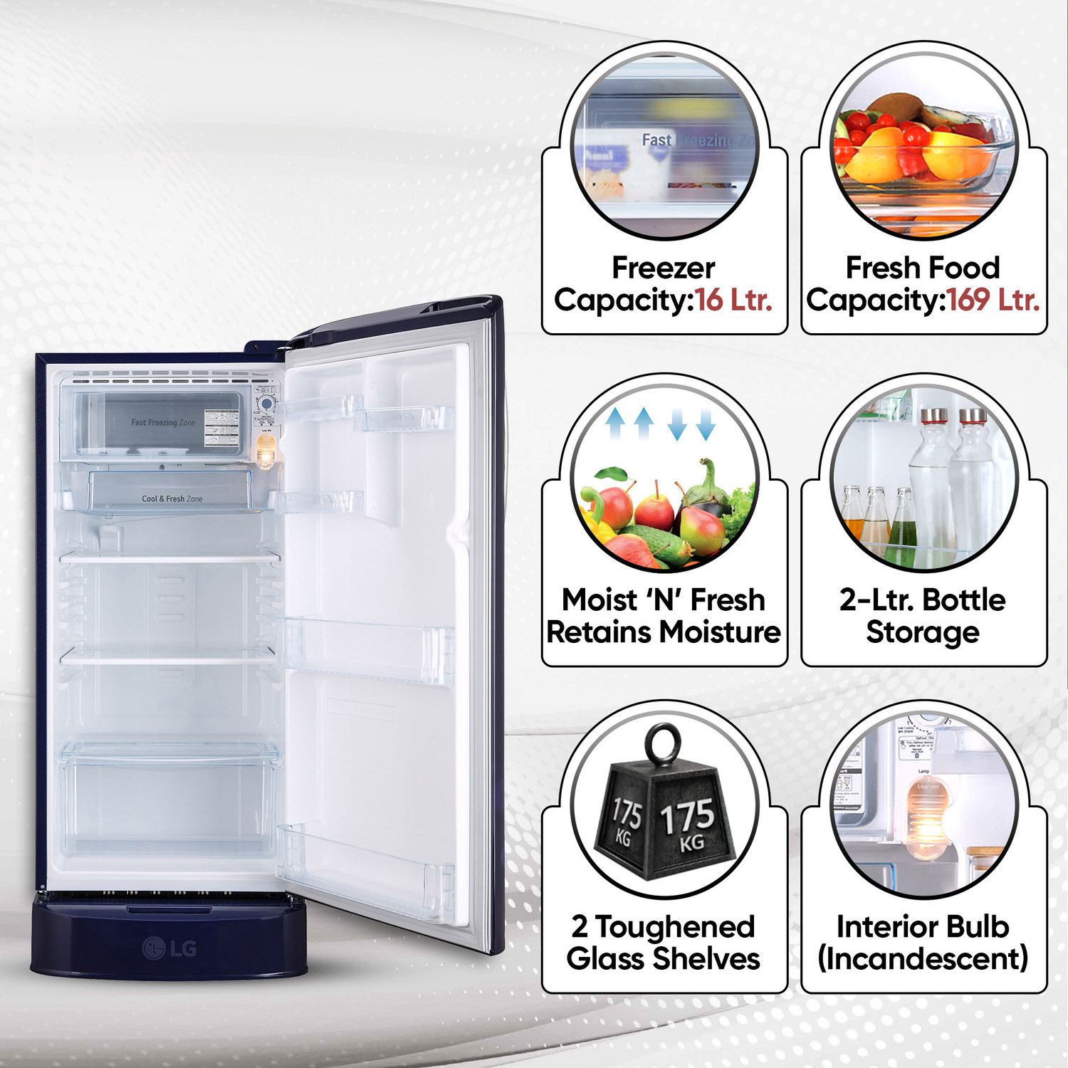 Image of LG 185 L Direct Cool Single Door 5 Star Refrigerator with Base Drawer with Smart Inverter Compressor, Smart Connect, Fast Ice Making