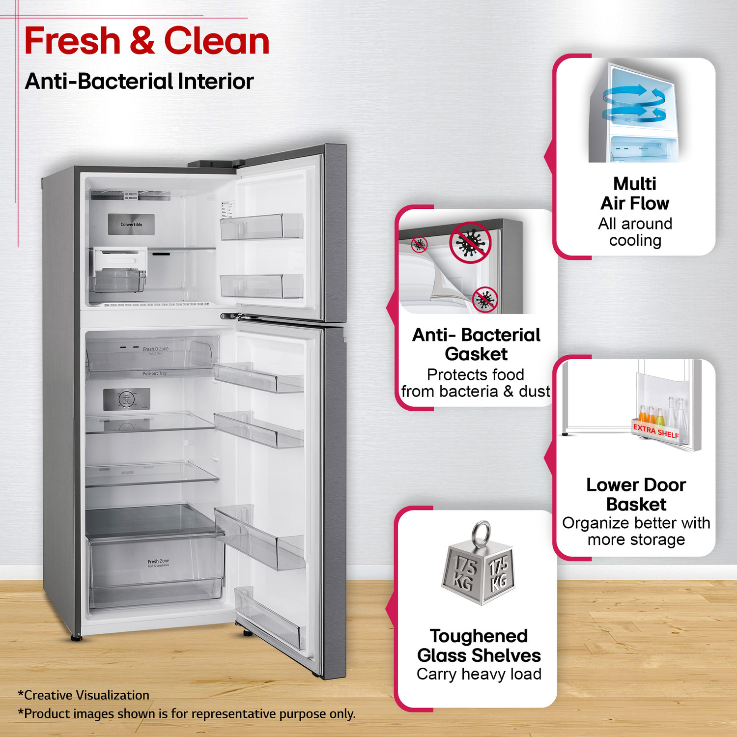 Image of LG 322 L Frost Free Double Door 2 Star Convertible Refrigerator with Convertible, Multi Air Flow, Express Freeze, diagnosis, Deodorizer, Works Without Stabilizer, smart Inverter Compressor & 2026 Model