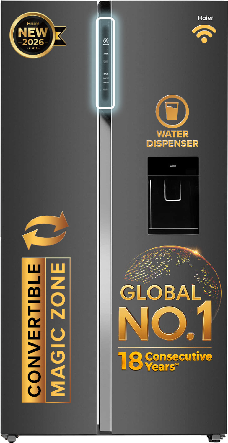 Image of Haier 596 L Frost Free Side by Side 3 Star Refrigerator with Expert Inverter Smart Sense AI enabled 2-Door , 3 Star , (Magic Convertible, In-built Water Dispenser, 2026 Model)