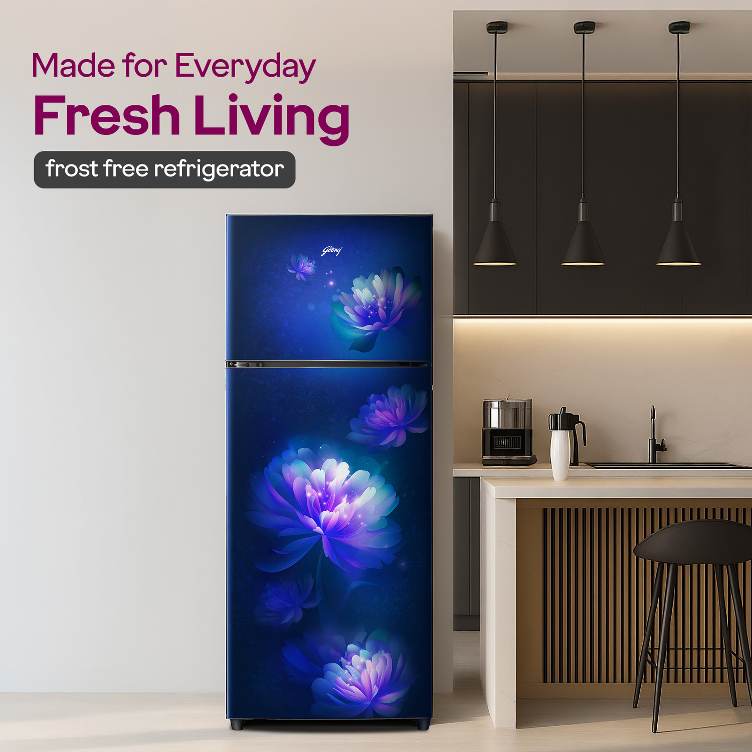 Image of Godrej 244 L Frost Free Double Door 3 Star Refrigerator with AI Powered 6-in-1 Freezer Convertible 30 Days Farm Freshness 95%+ Food Surface Disinfection