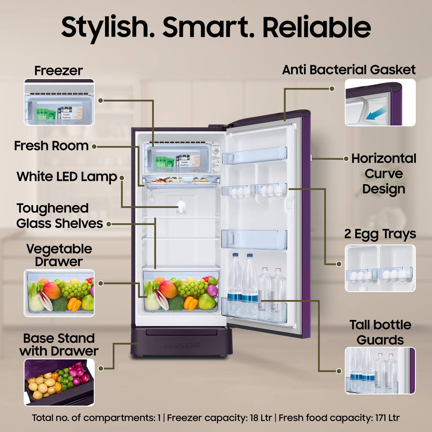 Samsung 189L Direct Cool Single Door 5 Star Refrigerator - Image 5