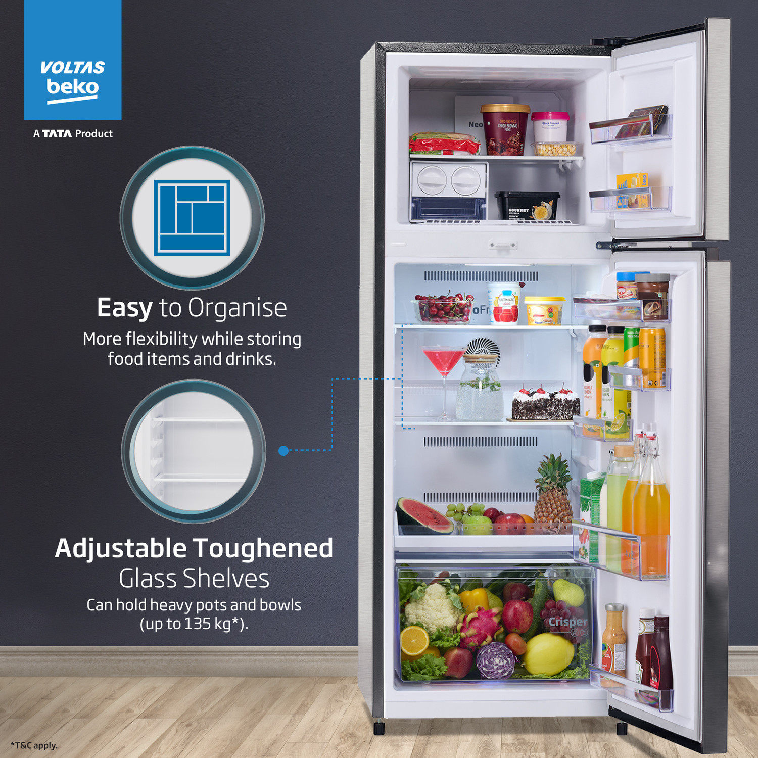 Image of Voltas Beko 243 L Frost Free Double Door 2 Star Refrigerator