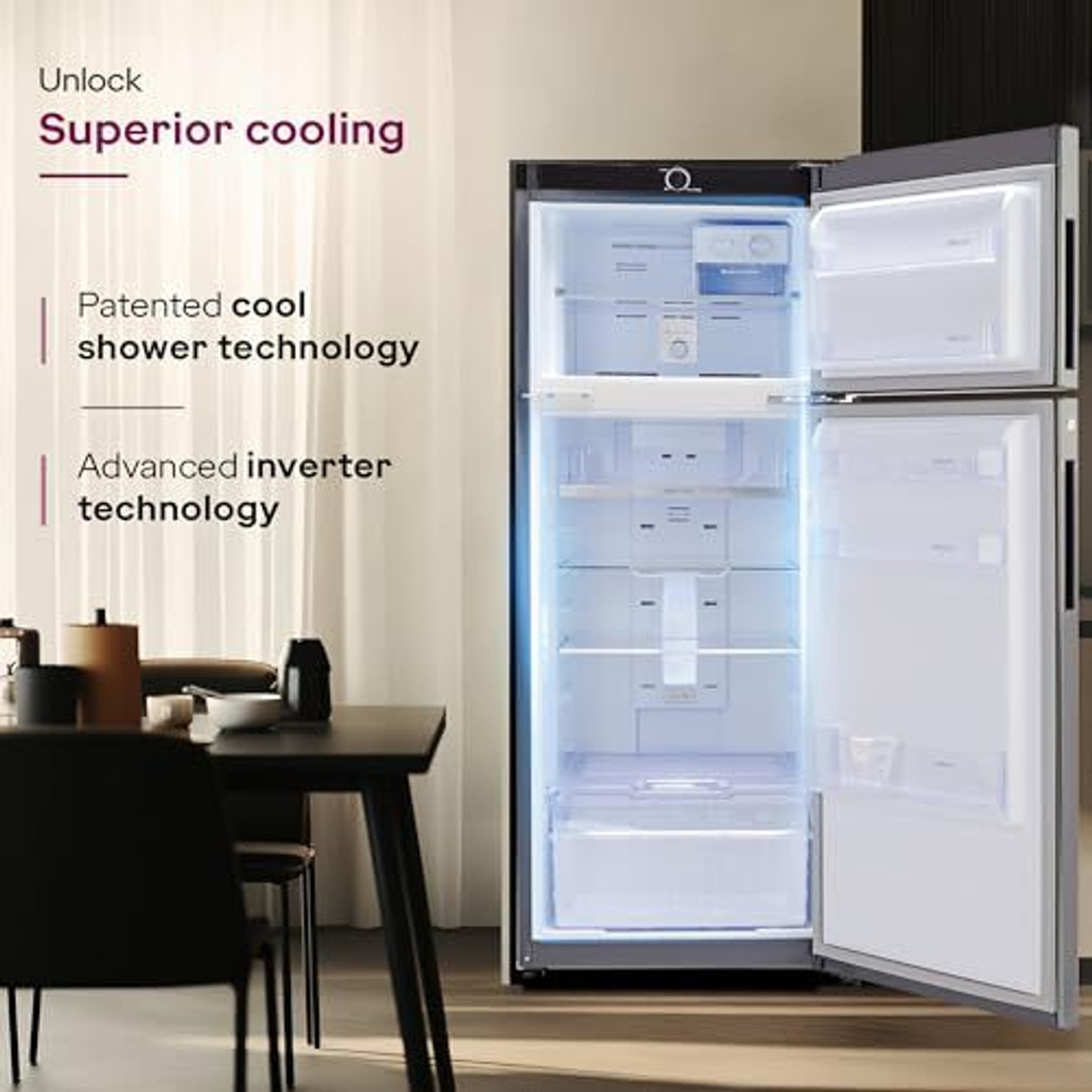 Image of Godrej 244 L Frost Free Double Door 3 Star Refrigerator with AI Powered 6-in-1 Freezer Convertible 30 Days Farm Freshness 95%+ Food Surface Disinfection