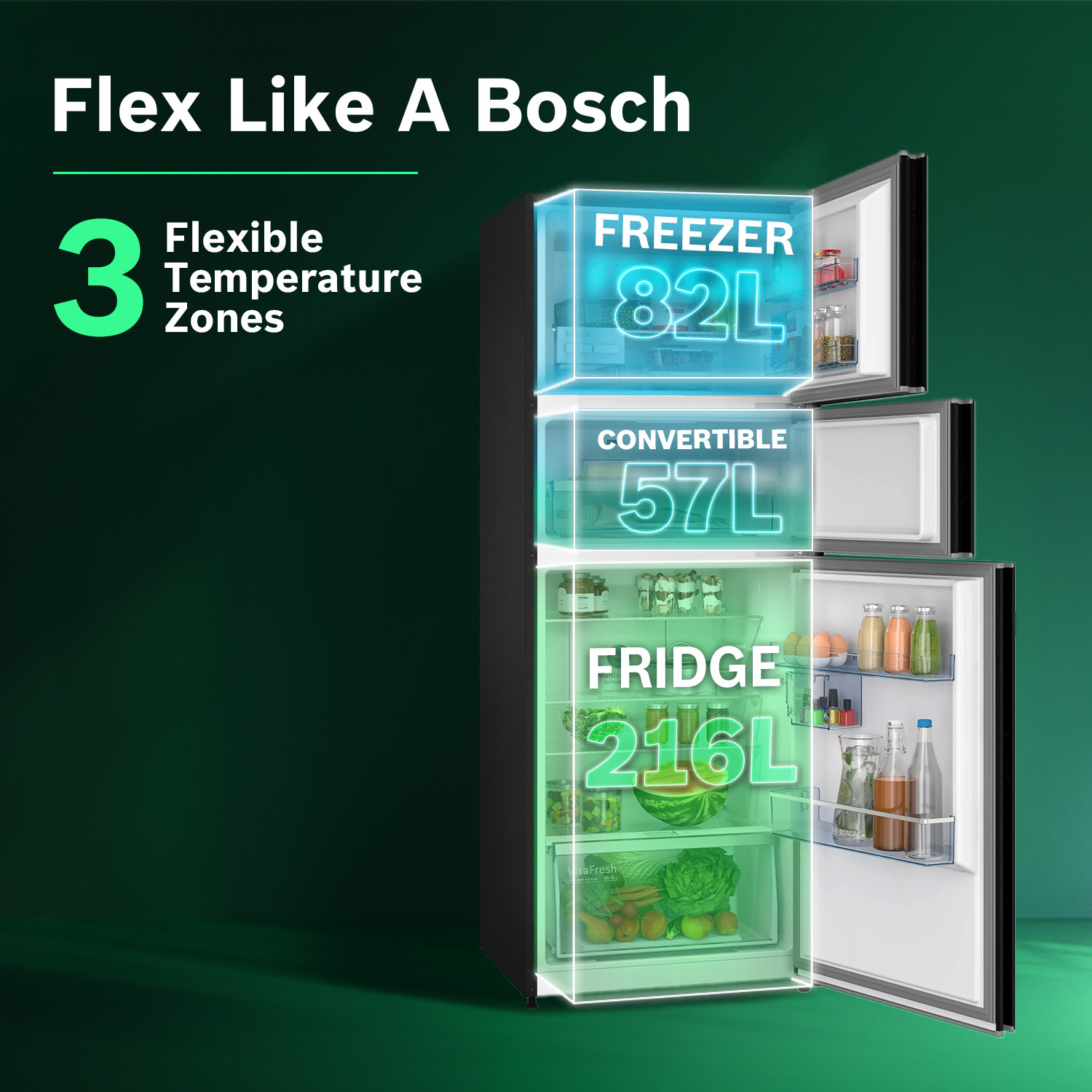Image of BOSCH 335 L Frost Free Triple Door 3 Star Refrigerator