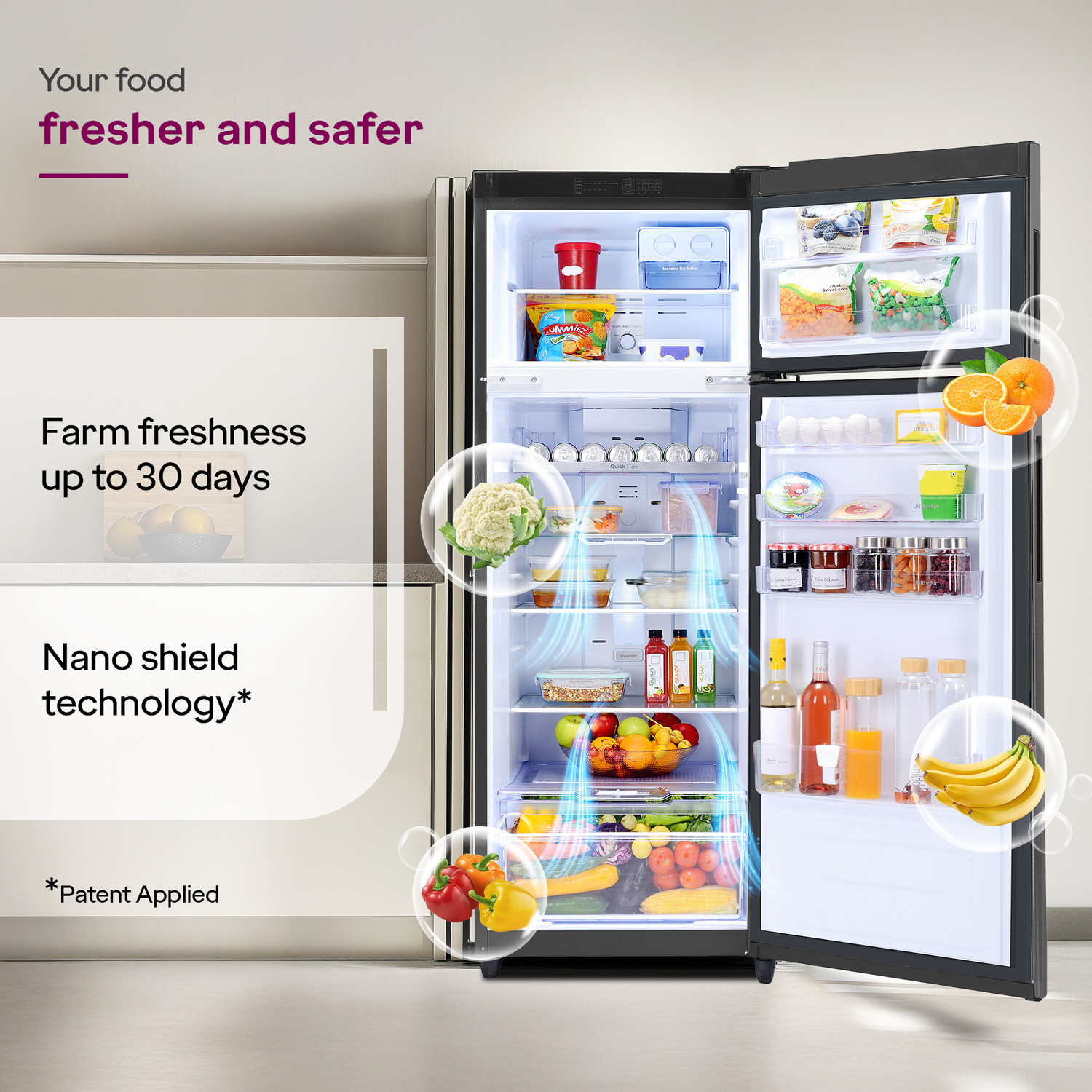 Image of Godrej 272 L Frost Free Double Door 2 Star Refrigerator with AI Powered 4-in-1 Freezer Convertible 30 Days Farm Freshness 95%+ Food Surface Disinfection