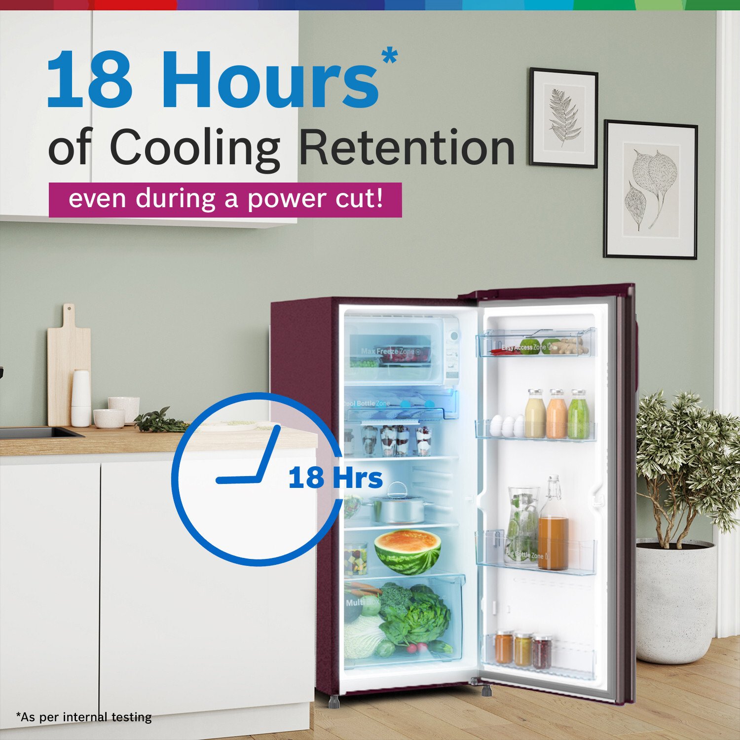 Image of BOSCH 207 L Direct Cool Single Door 3 Star Refrigerator with Industrys largest vegetable box| Industrys largest Beverage space 18 Hour Cooling Retention during powercut, 2.5x Faster Cooling, Smart inverter compressor