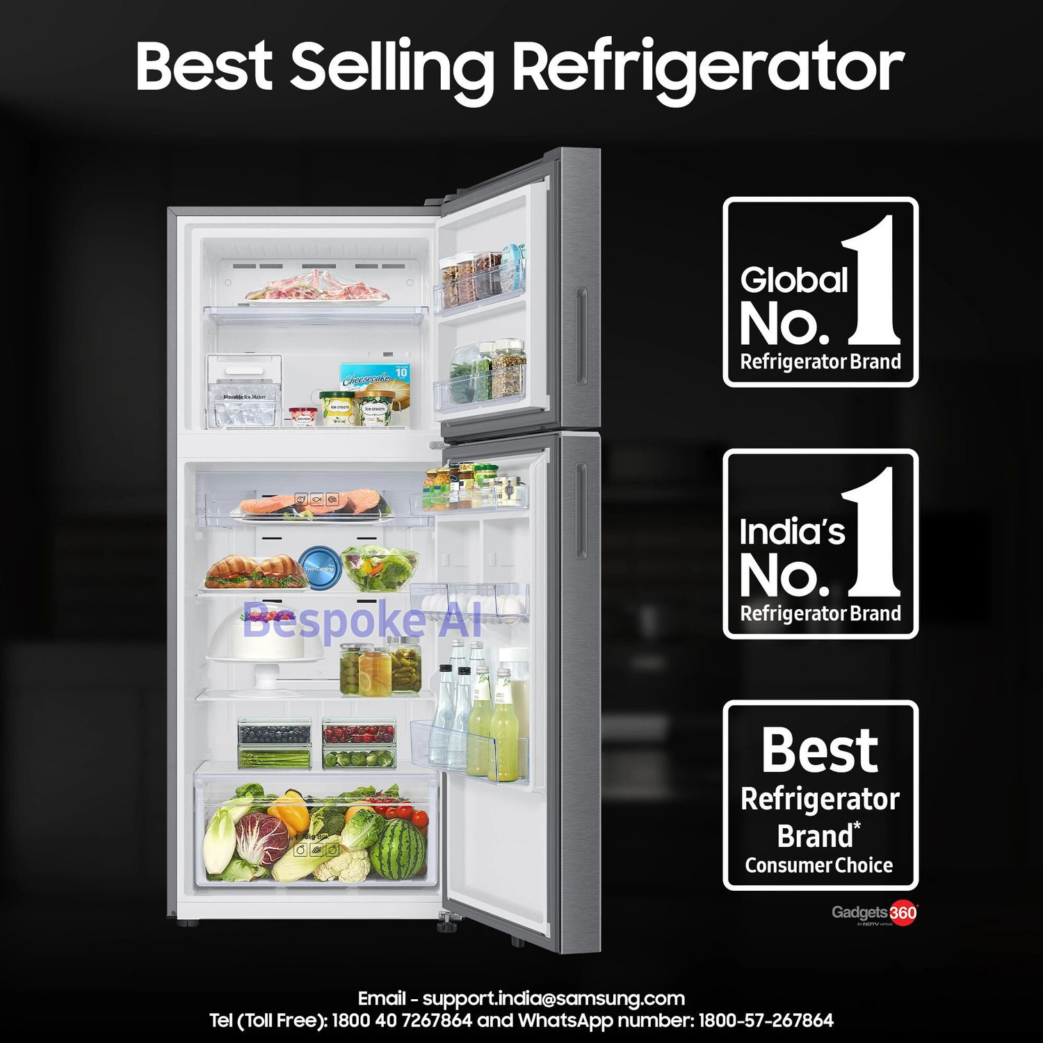 Image of Samsung 396 L Frost Free Double Door 2 Star Convertible Refrigerator with 5-in-1, Digital Inverter, WiFi Enabled Bespoke AI