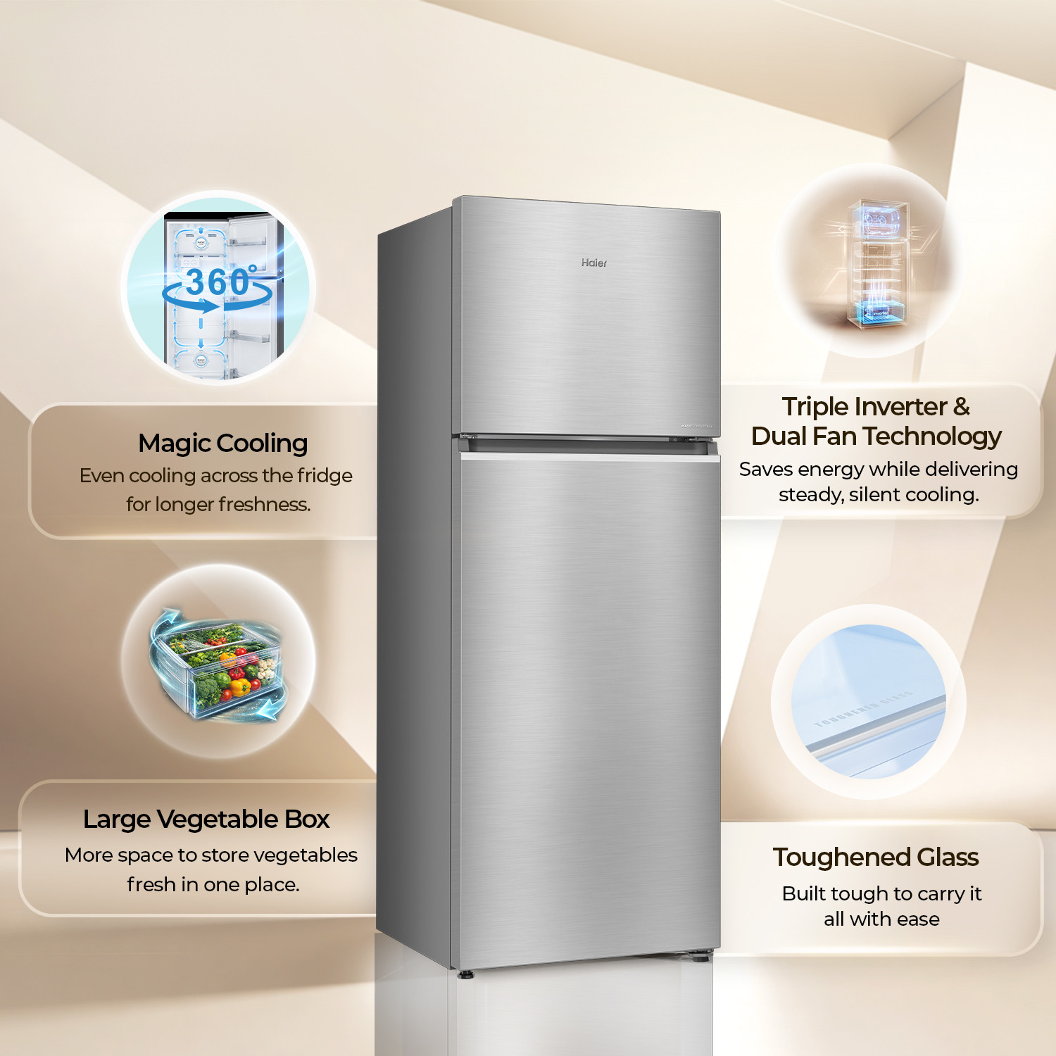 Image of Haier 358 L Frost Free Double Door 2 Star Convertible Refrigerator with Triple Inverter Bottom Mount, Digital Touch Display & 2X Bigger Fresh Storage (14 In 1 Modes, 2026 Model)