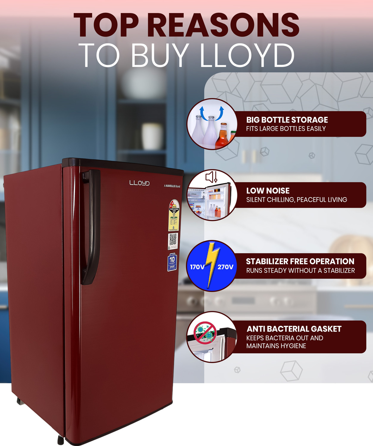 Image of Lloyd by Havells 165 L Direct Cool Single Door 2 Star Refrigerator with Big Bottle Storage Low NoiseStabilizer Free Operation
