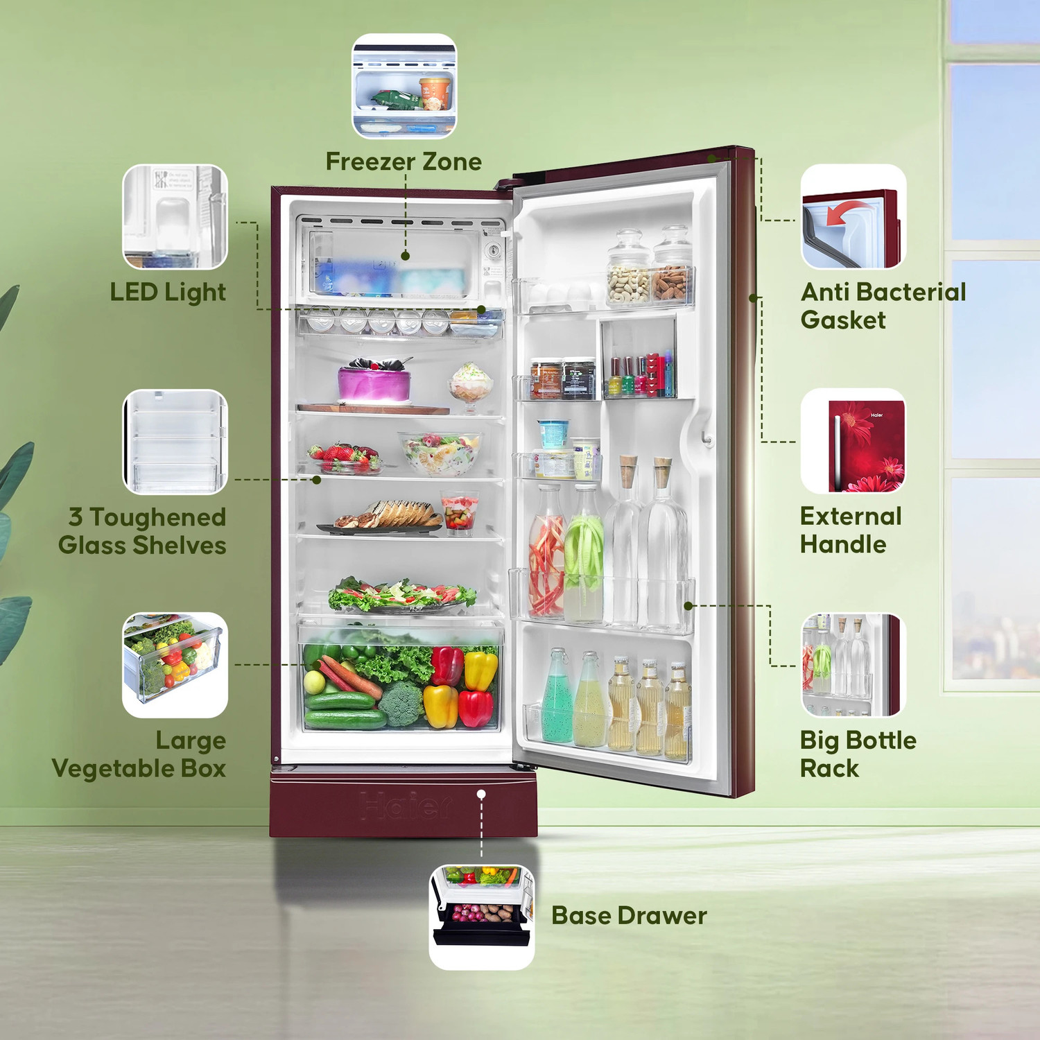 Image of Haier 215 L Direct Cool Single Door 5 Star Refrigerator with Base Drawer
