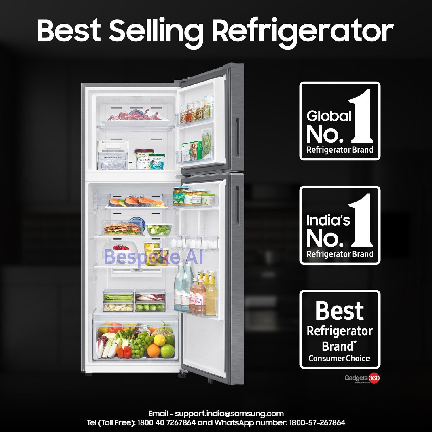Image of Samsung 330 L Frost Free Double Door 3 Star Convertible Refrigerator with 5-in-1, Digital Inverter, WiFi Enabled Bespoke AI